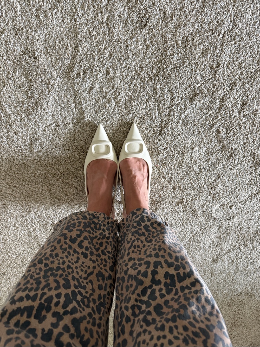 Zara Cream Pointed Toe Buckle Pumps